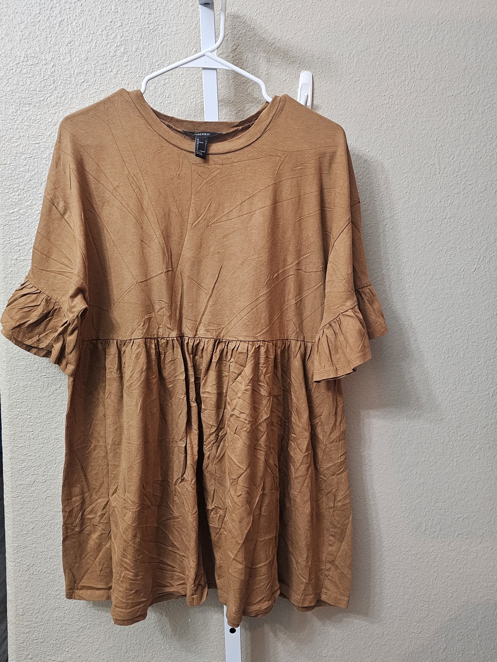 Forever 21 Rust Brown Ruffle-Sleeve Midi Babydoll Blouse
